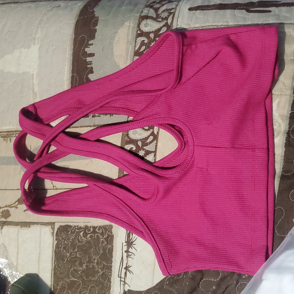Pink Ribbed Strappy Crop Top - Picture 2 of 2